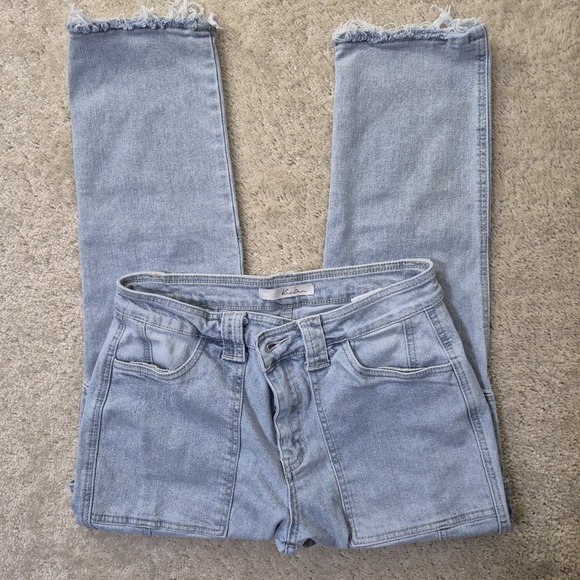 KanCan Denim - Kancan High Rise Cargo Jeans 7/27 Light Wash Blue Actual 30 Slim Straight Ankle